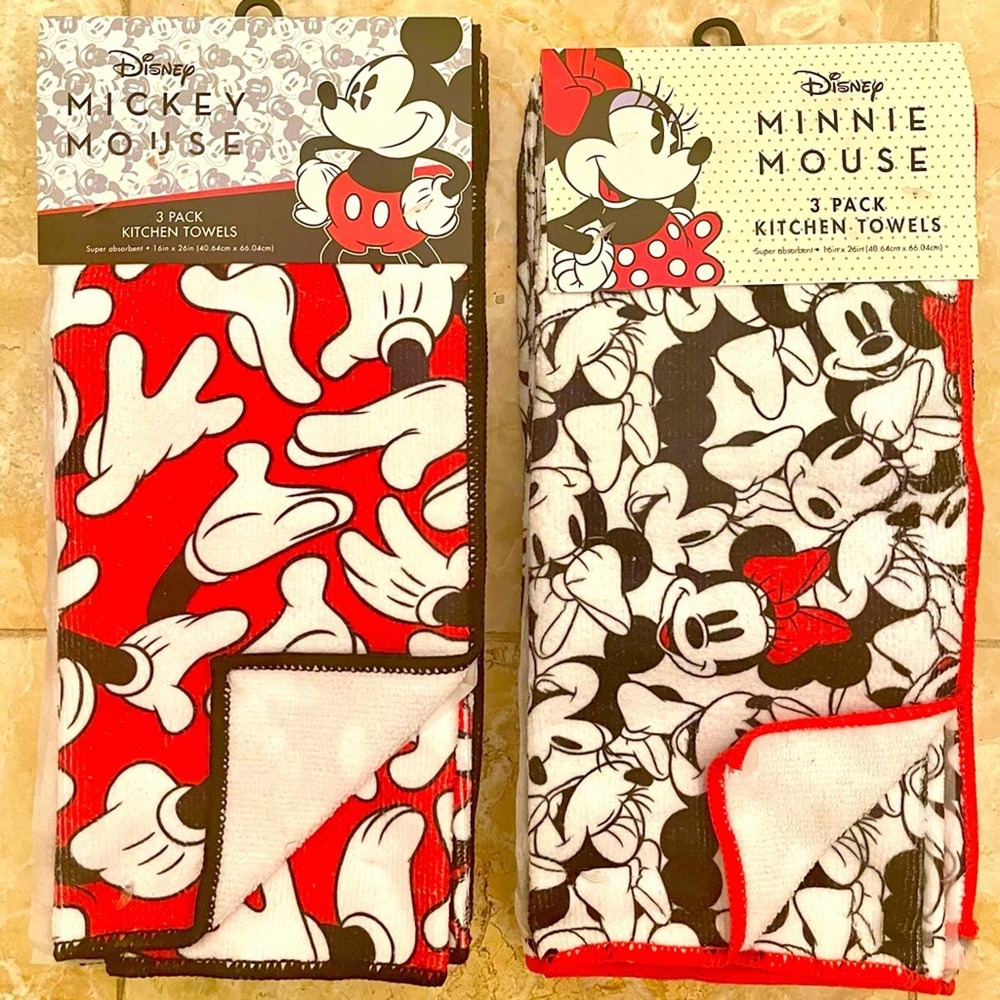 Disney Mickey Mouse & Minnie Mouse Kitchen Towels NEW (6 ct)